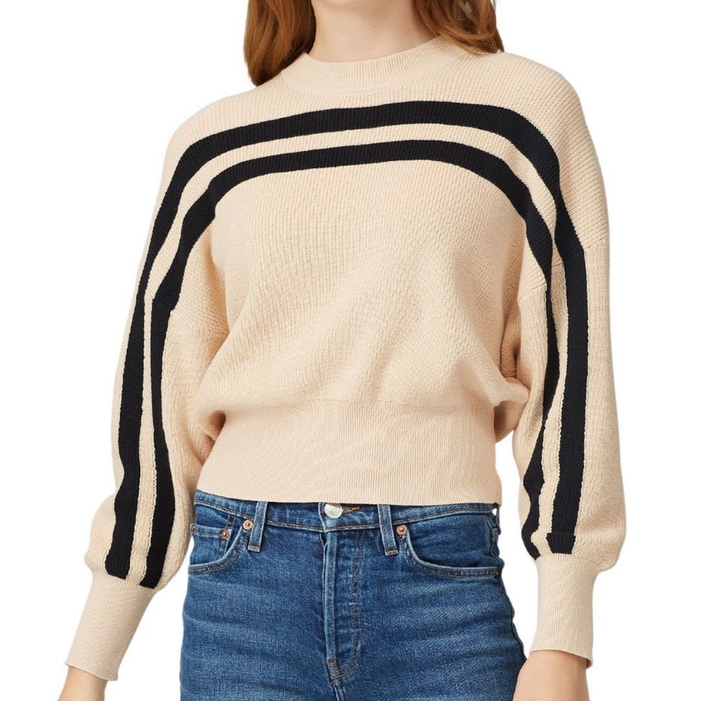 The Fifth Label Cream Crewneck Sweater with Black Stripes